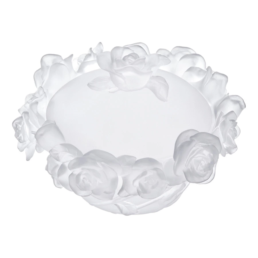 Конфетница с крышкой Decor de Table Pate de Verre Cristal Роза 17 см, хрустальное тесто, белая, п/к