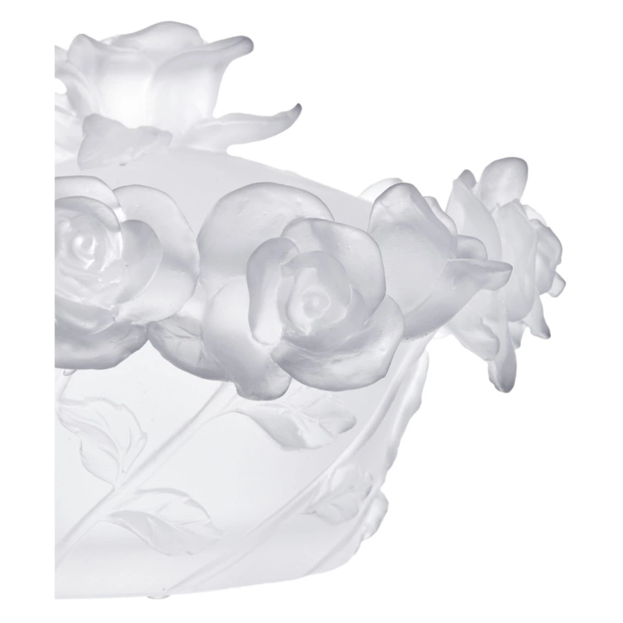 Конфетница с крышкой Decor de Table Pate de Verre Cristal Роза 17 см, хрустальное тесто, белая, п/к