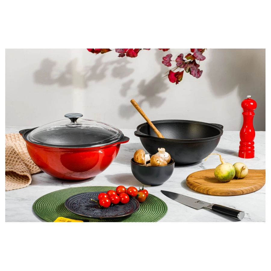 Казан с крышкой LAVA d30 см, 6 л, чугун, стекло, красный