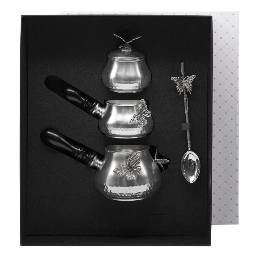Набор для кофе с посеребрением и чернением Кольчугинский мельхиор Бабочки 4 предмета, медь, п/к