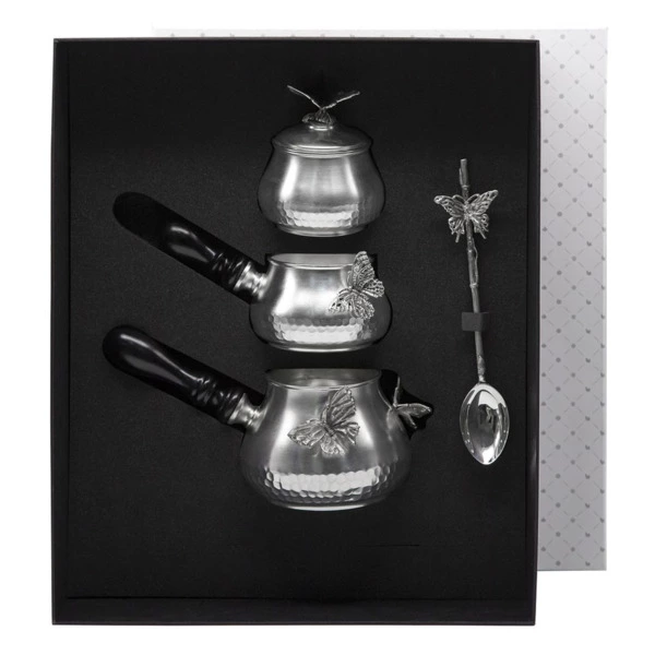 Набор для кофе с посеребрением и чернением Кольчугинский мельхиор Бабочки 4 предмета, медь, п/к