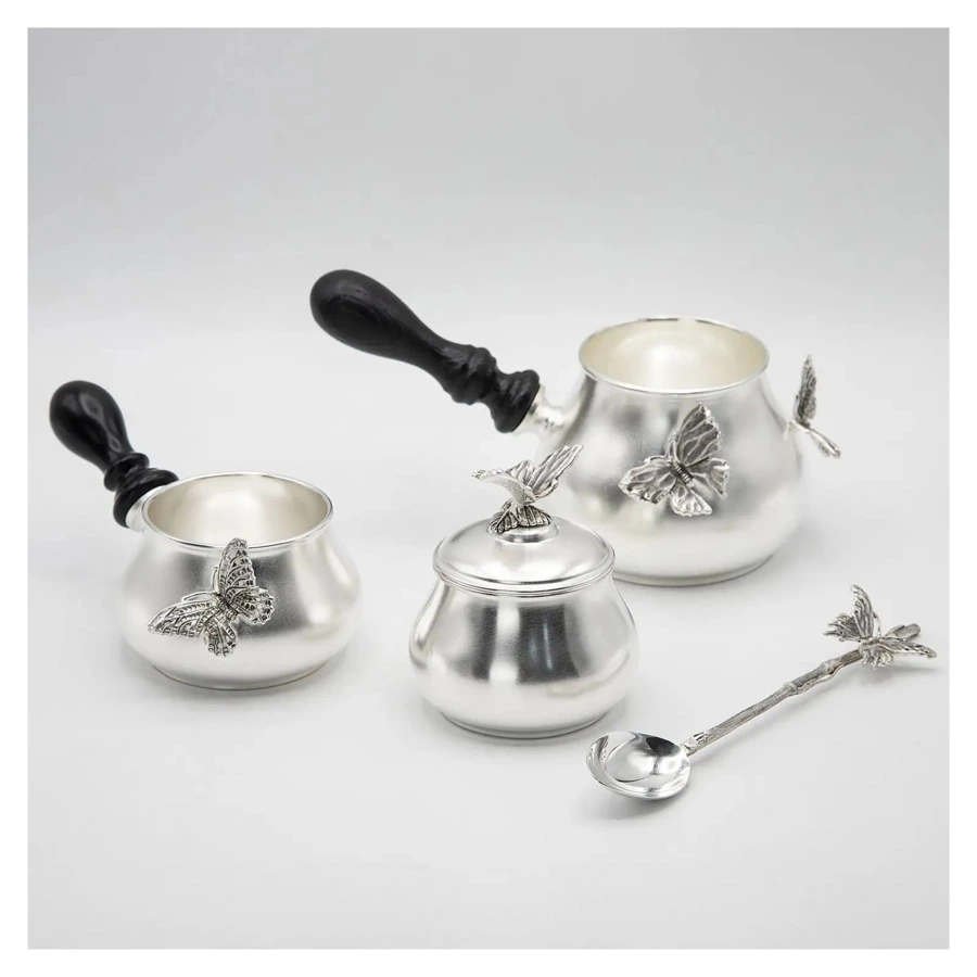 Набор для кофе с посеребрением и чернением Кольчугинский мельхиор Бабочки 4 предмета, медь, п/к