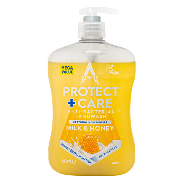 Мыло жидкое антибактериальное с дозатором Astonish Protect&Care Молоко и мед 600 мл