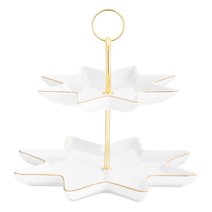 Блюдо двухъярусное ИФЗ Золотая лента Звезда 20,5 см, фарфор твердый, белое, п/к