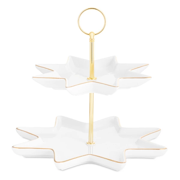 Блюдо двухъярусное ИФЗ Золотая лента Звезда 20,5 см, фарфор твердый, белое, п/к