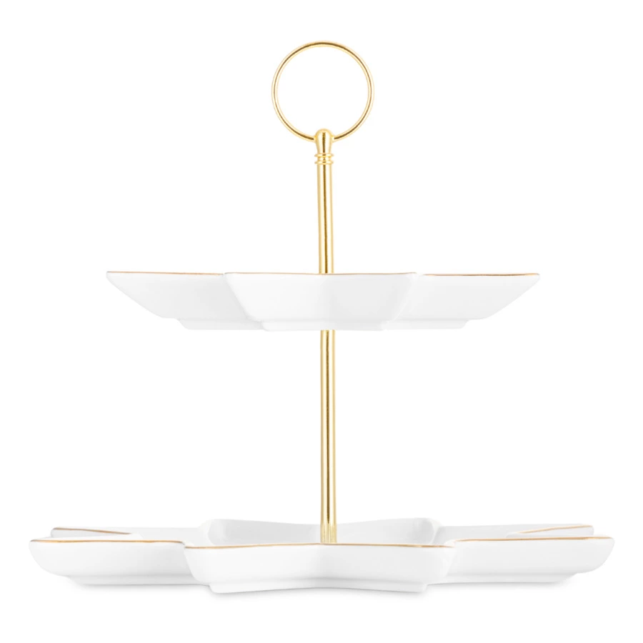 Блюдо двухъярусное ИФЗ Золотая лента Звезда 20,5 см, фарфор твердый, белое, п/к