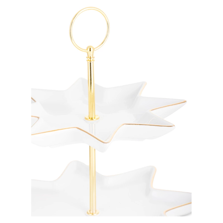 Блюдо двухъярусное ИФЗ Золотая лента Звезда 20,5 см, фарфор твердый, белое, п/к