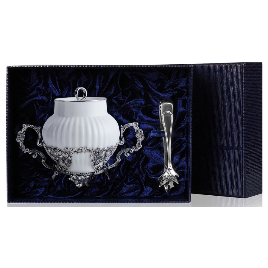 Набор для сервировки в футляре АргентА Серебро&Фарфор Симфония 189,88 г, 2 предмета, серебро 925