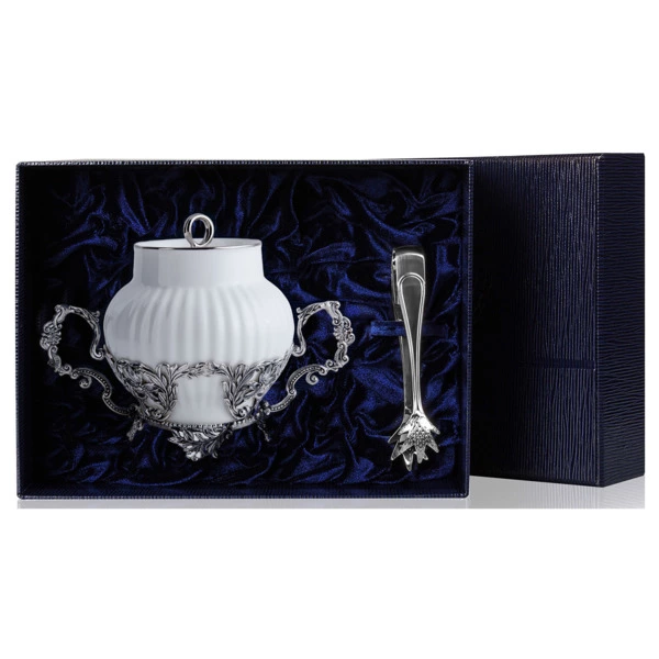 Набор для сервировки в футляре АргентА Серебро&Фарфор Симфония 189,88 г, 2 предмета, серебро 925