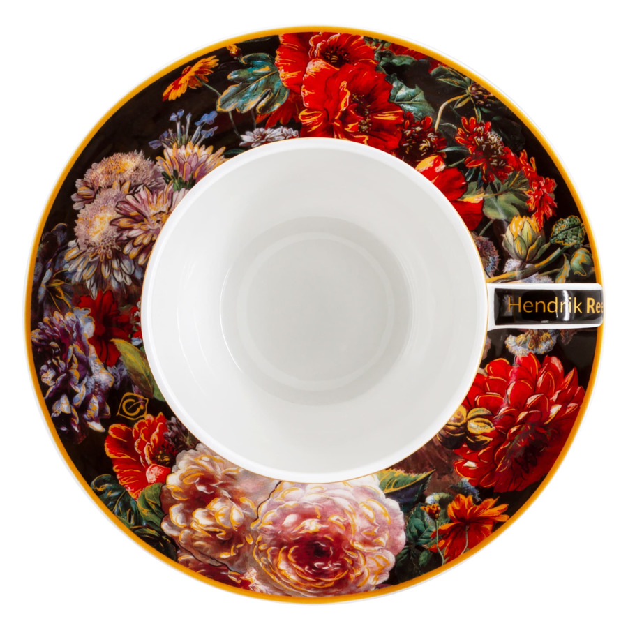 Чашка чайная с блюдцем Carmani Натюрморт с маками Х. Рейкерс 250 мл, фарфор костяной, п/к
