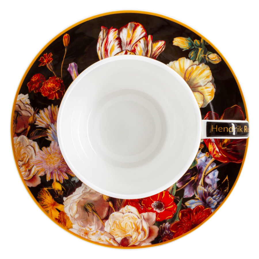 Чашка чайная с блюдцем Carmani Натюрморт с тюльпаном Х. Рейкерс 250 мл, фарфор костяной, п/к