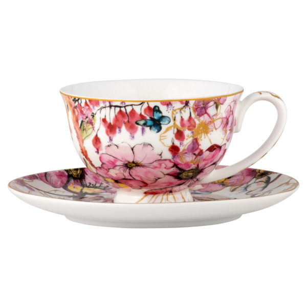 Чашка чайная с блюдцем Maxwell & Williams Estelle 200 мл, фарфор твердый, розовая, п/к