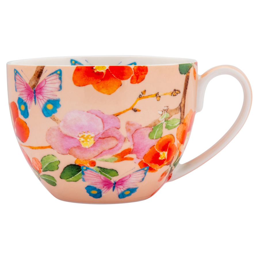 Чашка чайная с блюдцем Maxwell & Williams Камелии на розовом 400 мл, фарфор твердый, п/к
