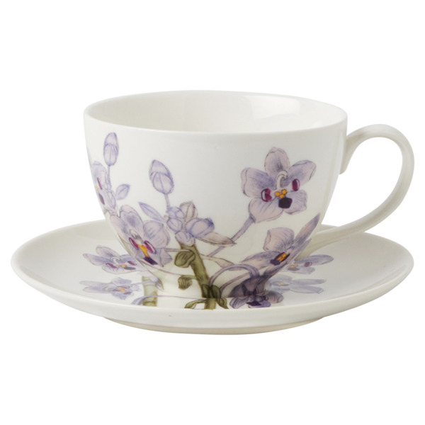 Чашка чайная с блюдцем Maxwell & Williams Орхидея лиловая 240 мл, фарфор твердый, п/к