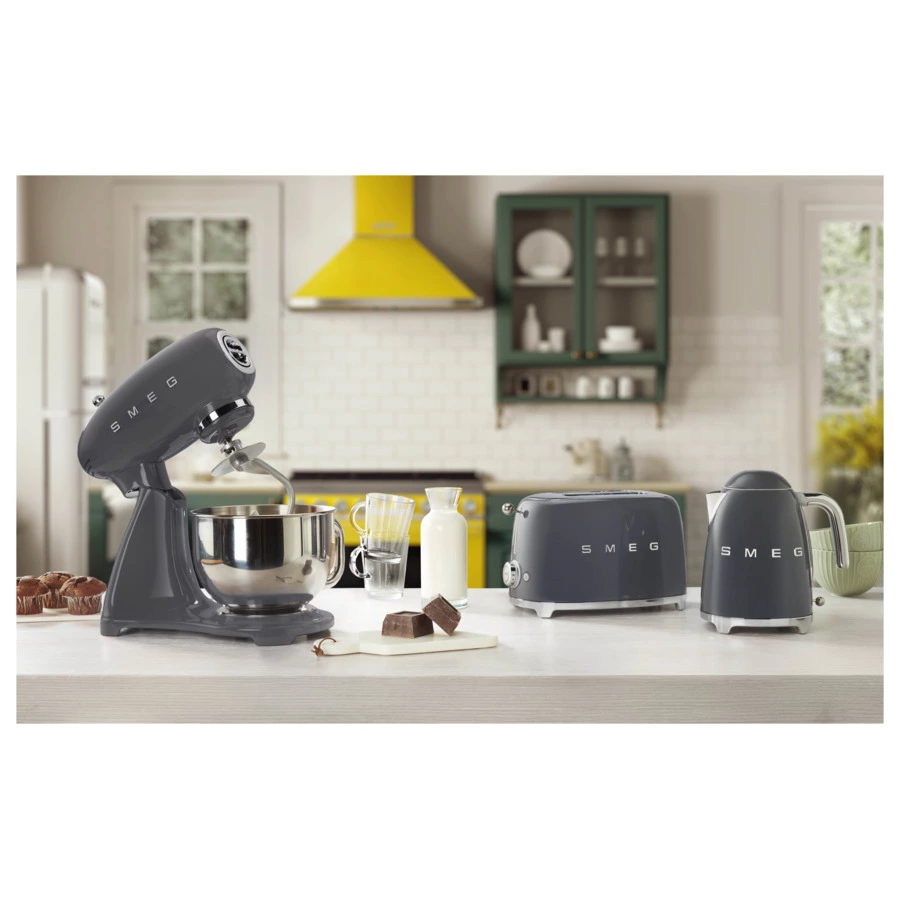 Миксер планетарный SMEG SMF03GREU, 800 Вт, чаша стальная 4,8л, 3 насадки, алюминий литой, серый-sale