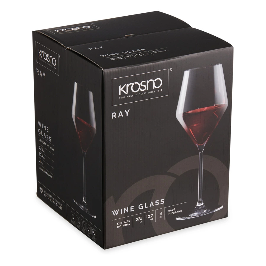 Набор бокалов для красного вина Krosno Рэй 375 мл, 4 шт, стекло, п/к