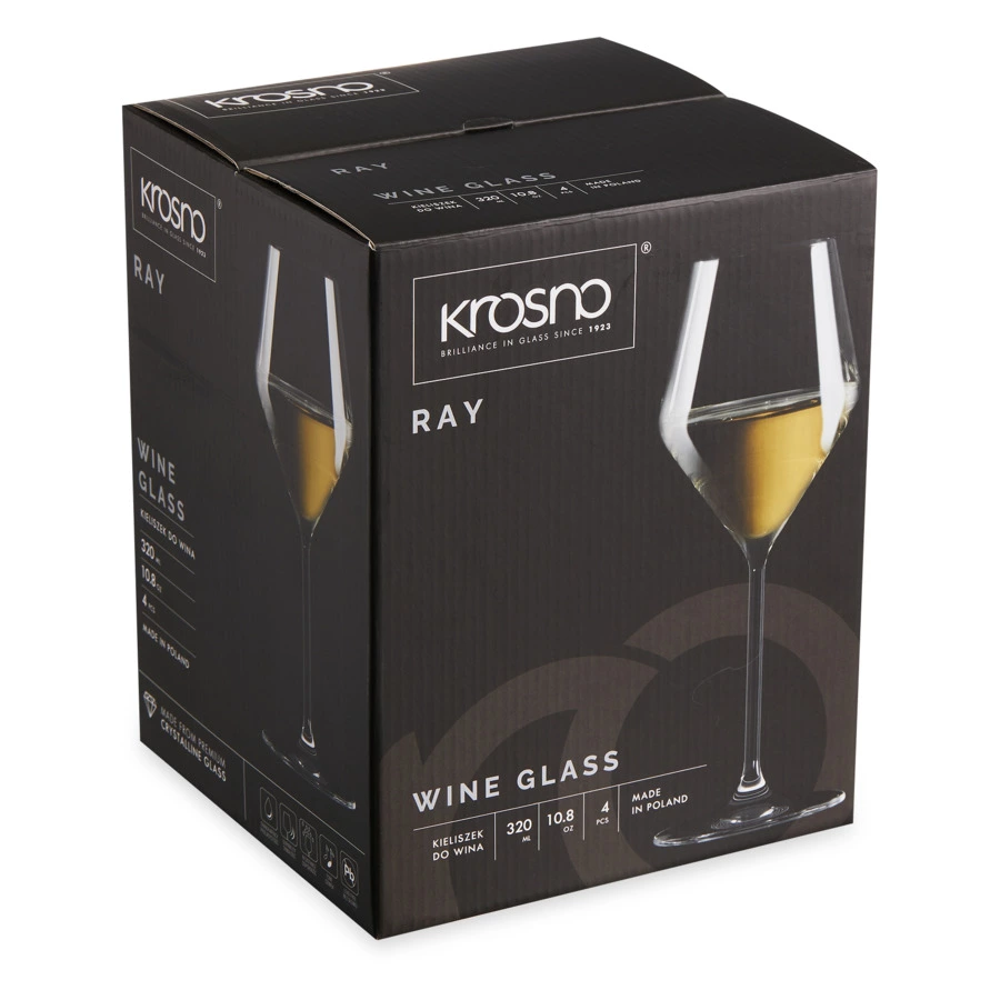 Набор бокалов для белого вина Krosno Рэй 320 мл, 4 шт, стекло, п/к