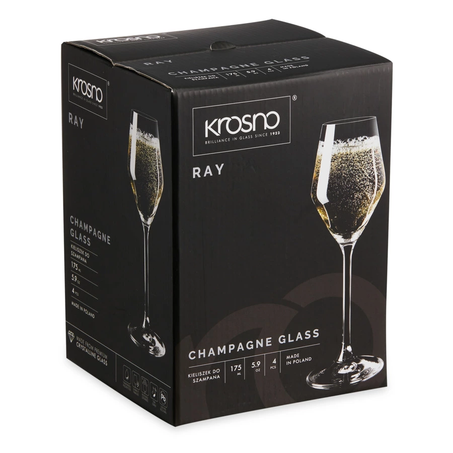 Набор бокалов для шампанского Krosno Рэй 175 мл, 4 шт, стекло, п/к