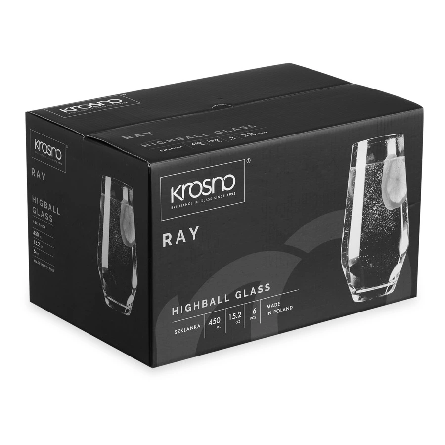 Набор стаканов для воды Krosno Рэй 450 мл, 6 шт, стекло, п/к