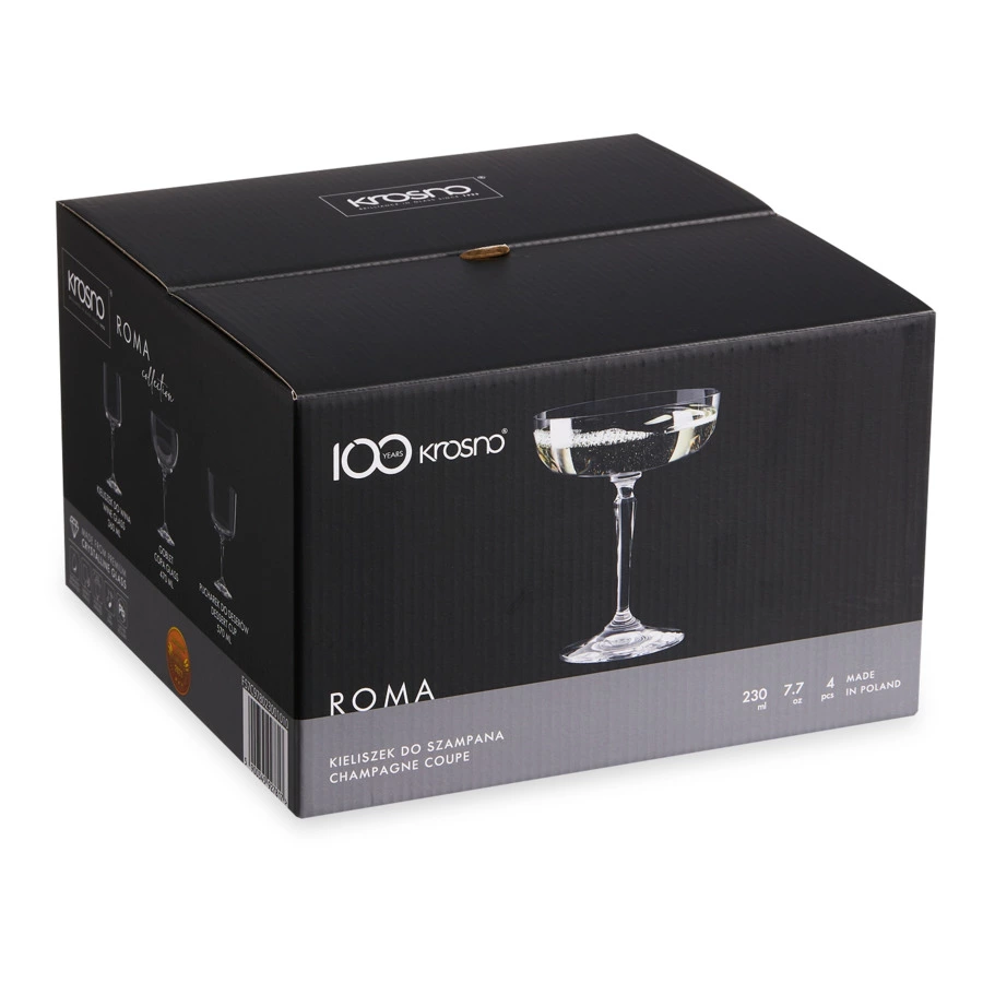 Набор креманок для шампанского Krosno Рим 230 мл, 4 шт, стекло, п/к