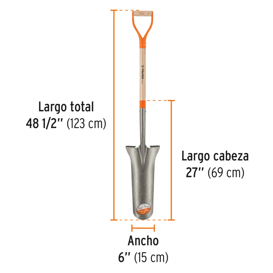 Лопата траншейная Truper 41х15см,1,9кг, ручка PP, черенок 82см из дерева, REР-16 17251