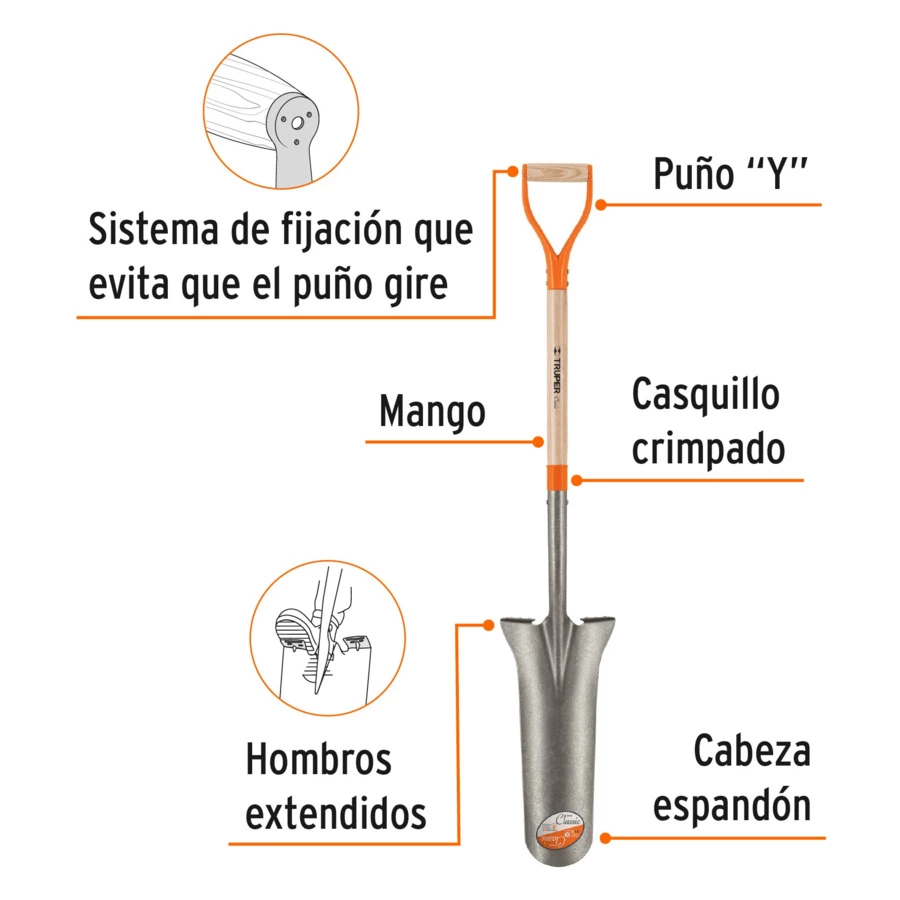 Лопата траншейная Truper 41х15см,1,9кг, ручка PP, черенок 82см из дерева, REР-16 17251