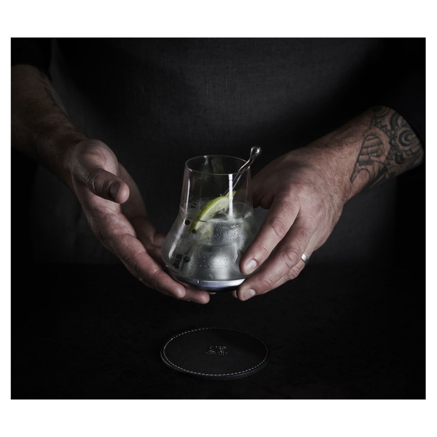Набор стаканов для виски Peugeot Duo 380 мл с охлаждением на кожаных подставках, 2 шт, стекло, п/к