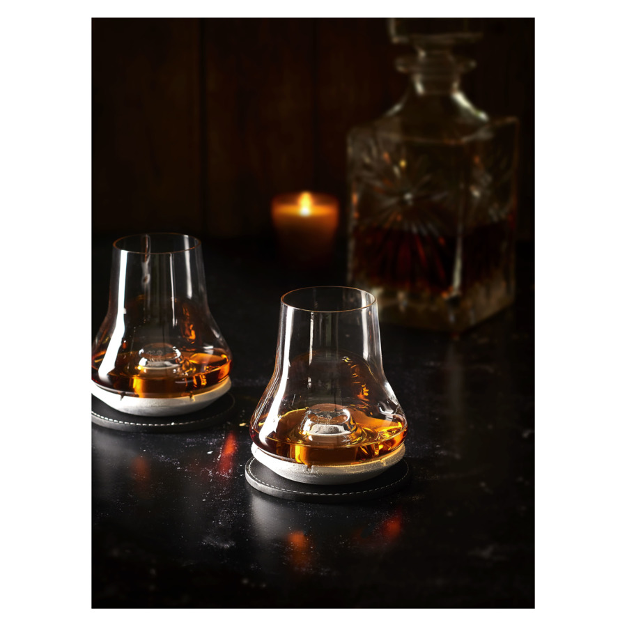 Набор стаканов для виски Peugeot Duo 380 мл с охлаждением на кожаных подставках, 2 шт, стекло, п/к