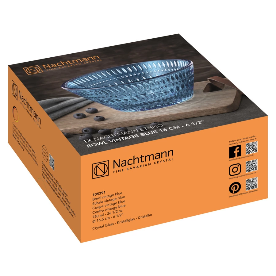 Салатник порционный Nachtmann ETHNO 750 мл, 16,5 см, стекло хрустальное, голубой, п/к