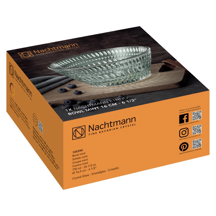 Салатник порционный Nachtmann ETHNO 750 мл, 16,5 см, стекло хрустальное, мятный, п/к