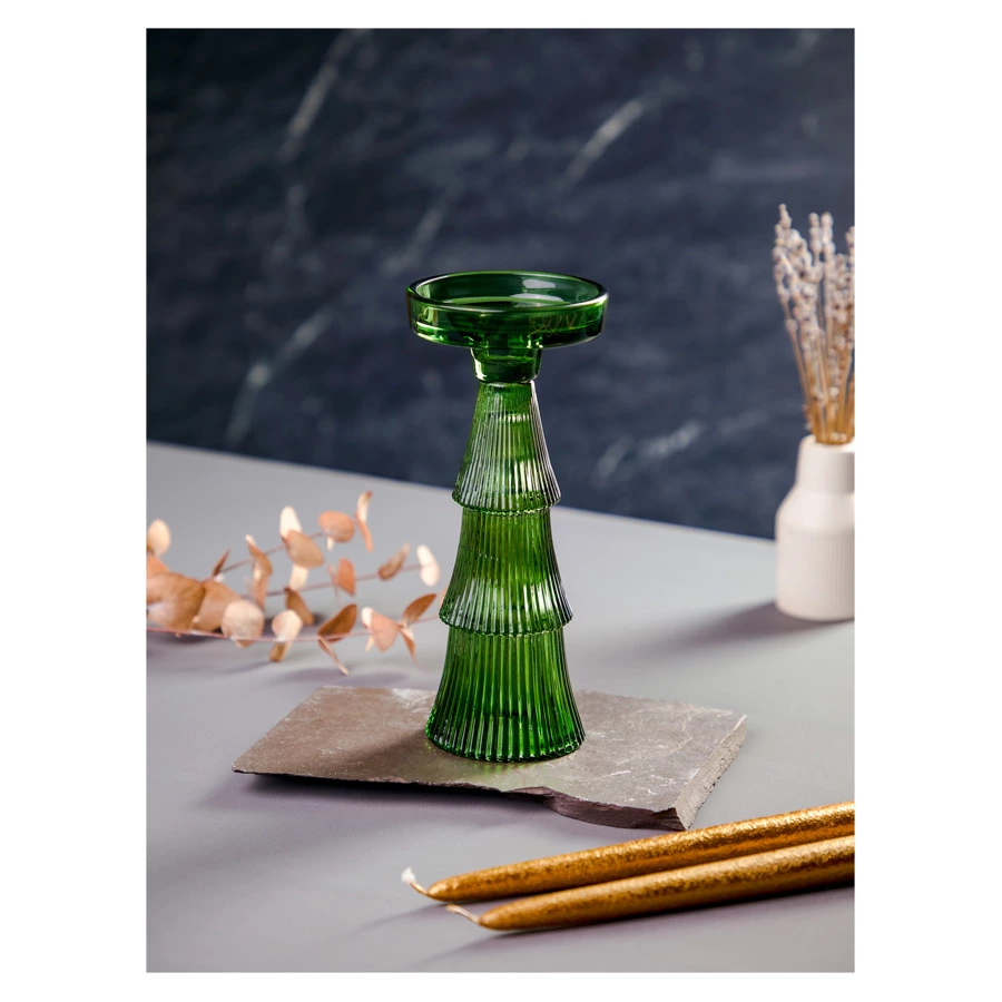 Подсвечник Decor de table Ноэль 22 см, 2в1, стекло, зеленый