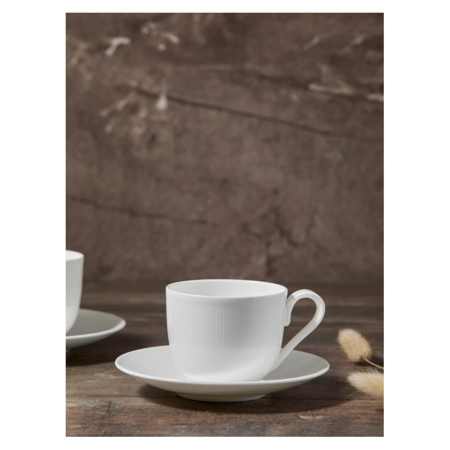 Набор чашек чайных с блюдцами Decor de table Плиссе 230 мл, 2 шт, фарфор костяной, п/к