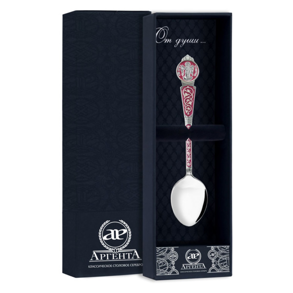 Ложка чайная в футляре АргентА От Души Ангел-Хранитель 12,85 г, серебро 925, красная эмаль