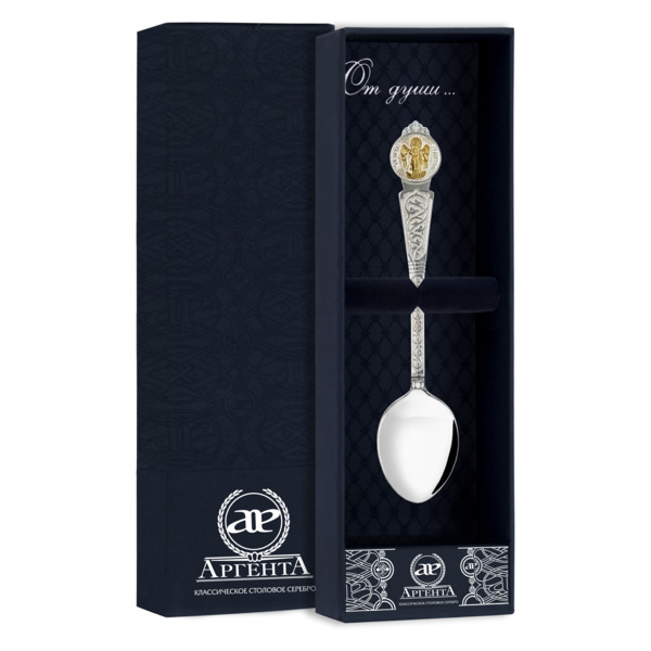 Ложка чайная в футляре АргентА От Души Ангел-Хранитель 12,32 г, серебро 925, частичное позолочение
