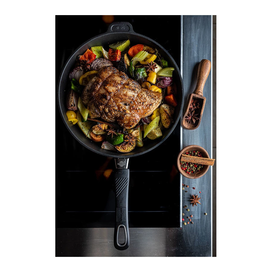 Сковорода индукционная высокая со съемной ручкой Gastrolux 24х7 см, алюминий литой, черная