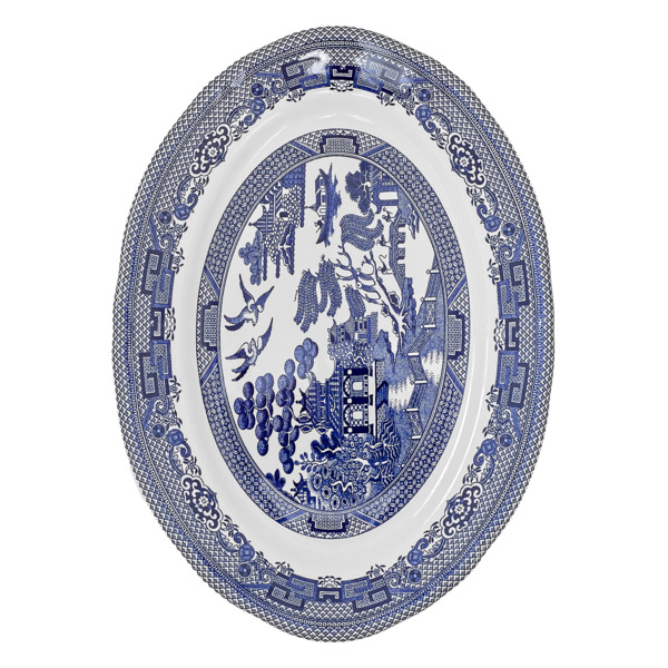 Тарелка акцентная овальная Grace by Tudor Blue Willow 25,4 см, фаянс, белая