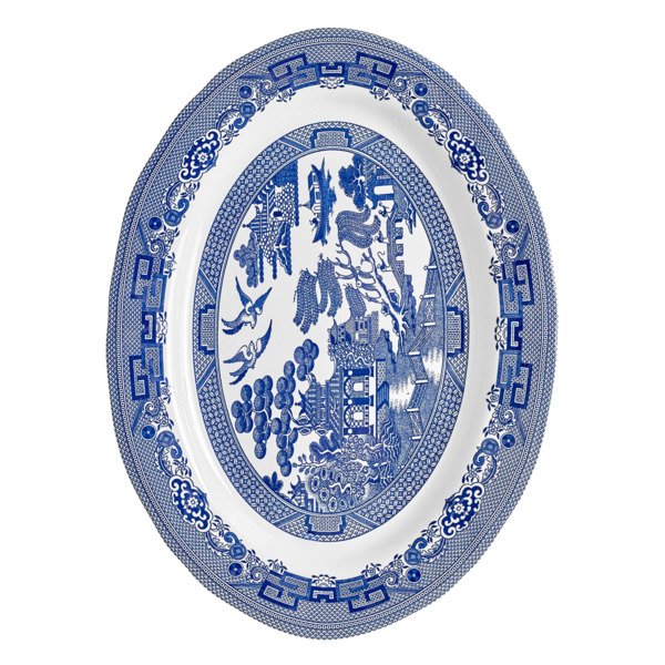 Тарелка акцентная овальная Grace by Tudor Blue Willow 35,5 см, фаянс, белая
