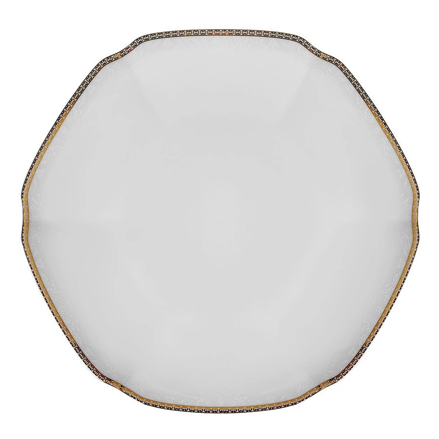 Блюдо ZARIN Riva Gold HeXan 38 см, фарфор твердый, белое