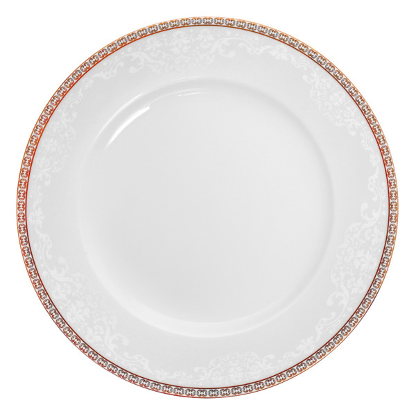 Тарелка обеденная ZARIN Riva Gold 25 см, фарфор твердый, белая