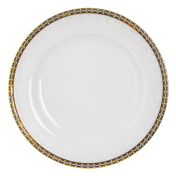 Тарелка обеденная ZARIN Riva Gold 27 см, фарфор твердый, белая