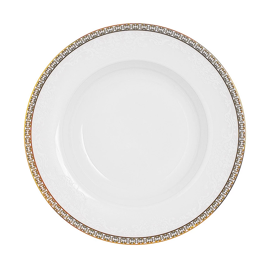 Тарелка суповая ZARIN Riva Gold 22 см, фарфор твердый, белая