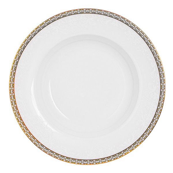 Тарелка суповая ZARIN Riva Gold 22 см, фарфор твердый, белая