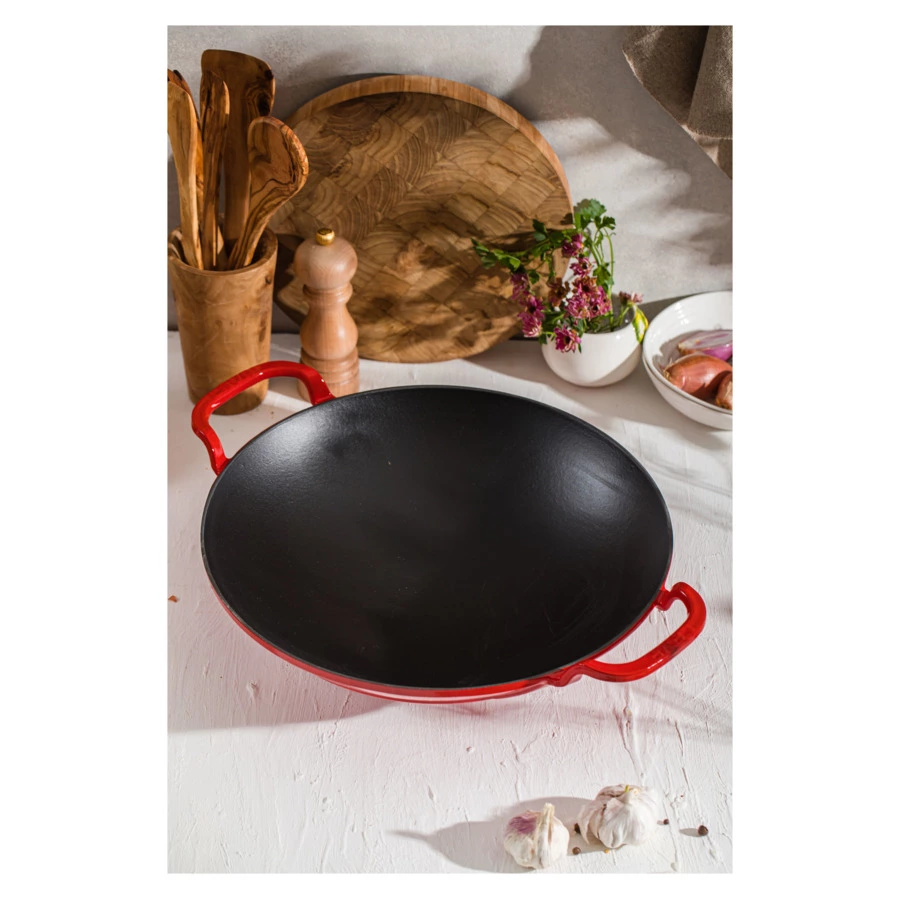 Сковорода Вок LAVA d38 см, 5,3 л, чугун, красная