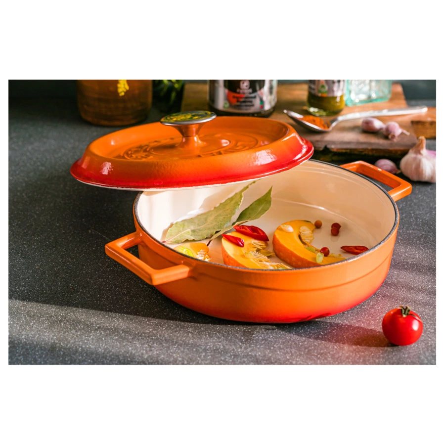 Кастрюля с крышкой низкая LAVA d24 см, 2,5 л, чугун, оранжевая
