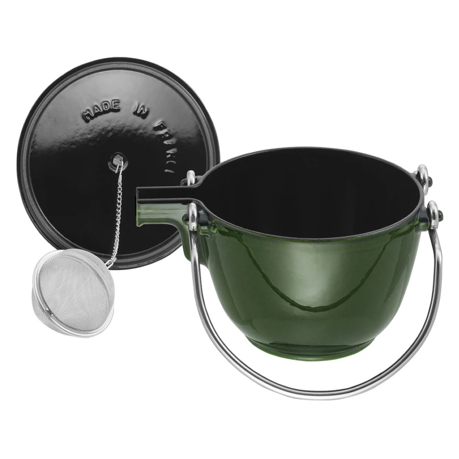 Чайник круглый Staub 16,5 см 1,15 л, чугун, зеленый базилик, п/к