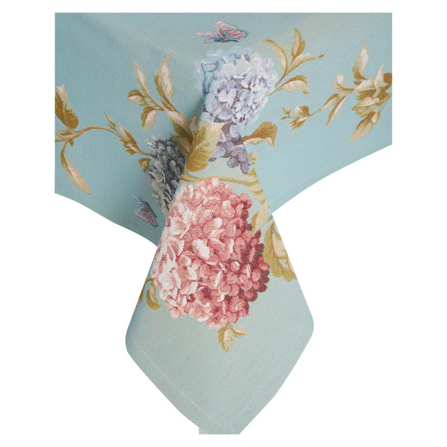 Скатерть-наперон Decor de table Гортензии и Бабочки 100х100 см, гобелен, голубая
