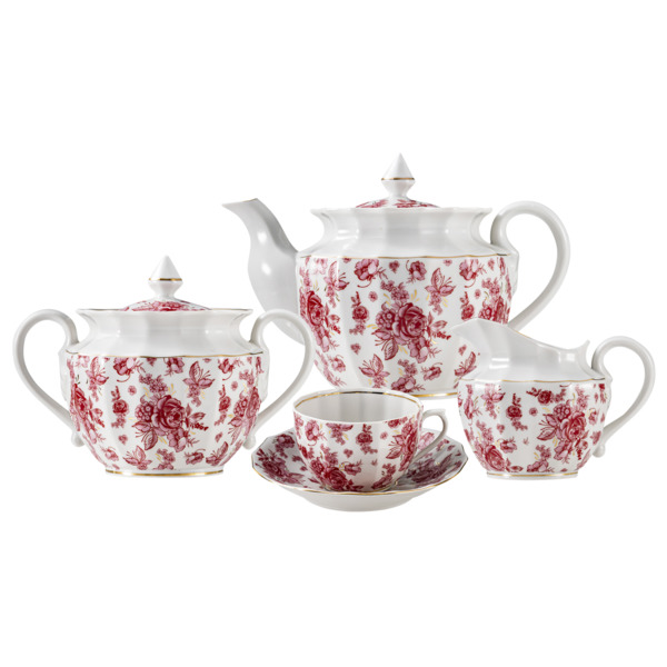 Сервиз чайный Промыслы Вербилок Астра розовая 13 предметов на 5 персон, фарфор твердый-sale