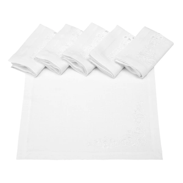 Набор салфеток подстановочных с вышивкой Венизное кружево Ришелье 40х40 см, 6 шт, лен, белый,  п/к