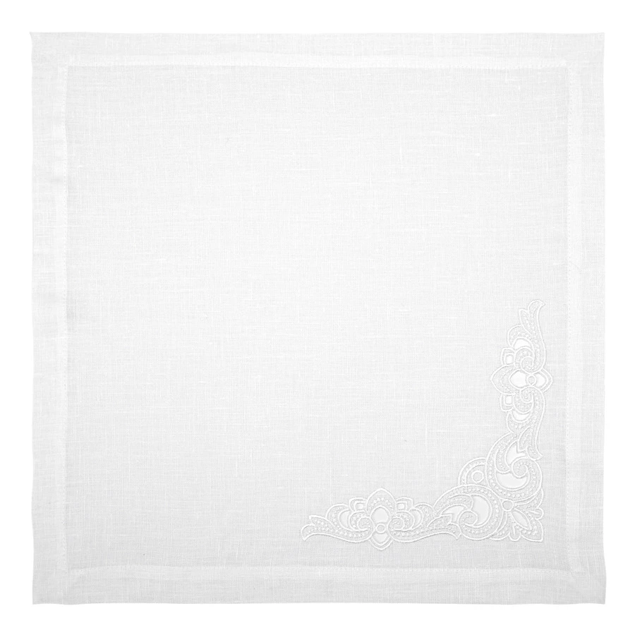 Набор салфеток подстановочных с вышивкой Венизное кружево Ришелье 40х40 см, 6 шт, лен, белый,  п/к