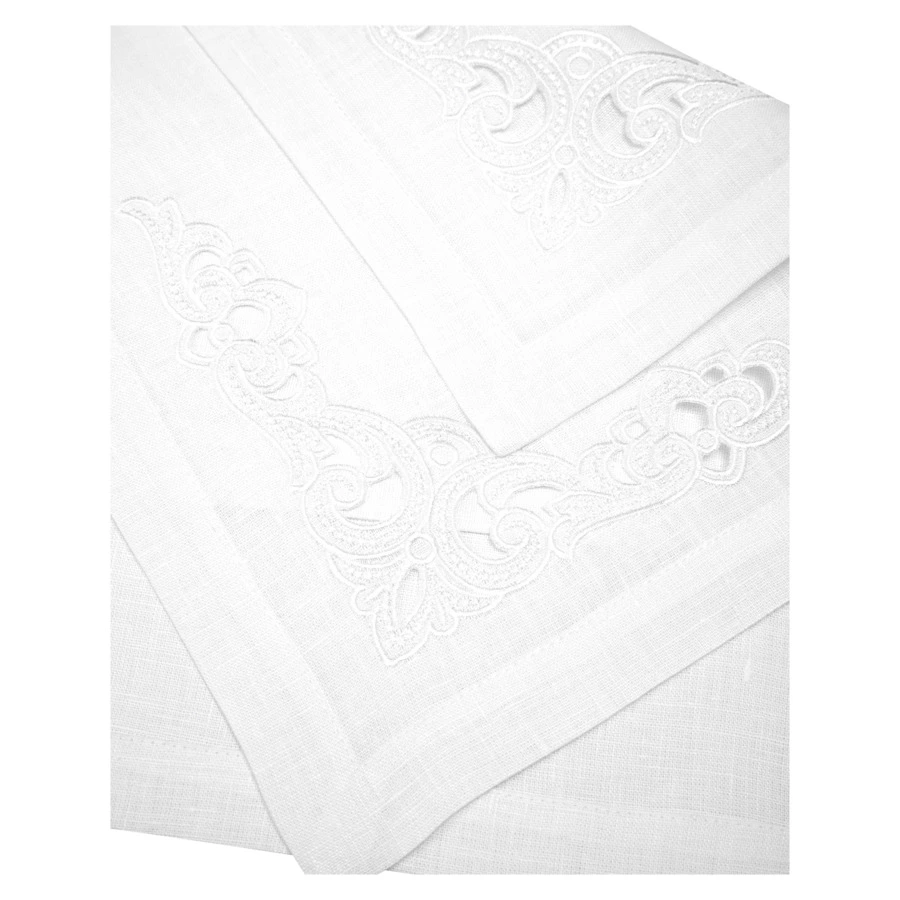 Набор салфеток подстановочных с вышивкой Венизное кружево Ришелье 40х40 см, 6 шт, лен, белый,  п/к